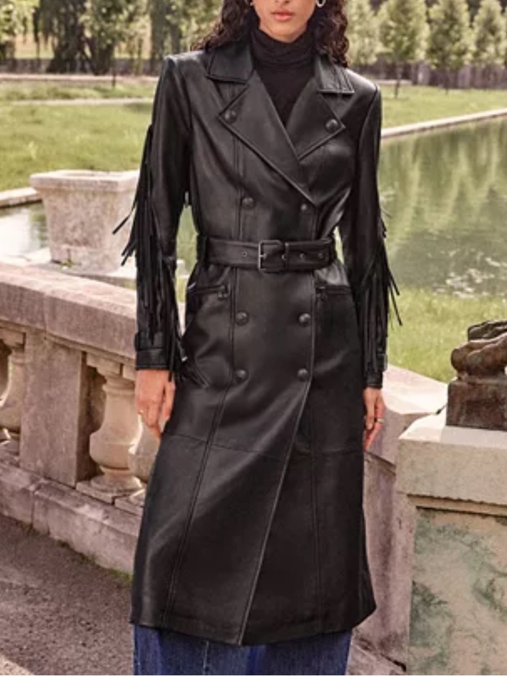 L’AGENCE | NWT! Celina Fringe Trim Lamb Leather Trench Coat